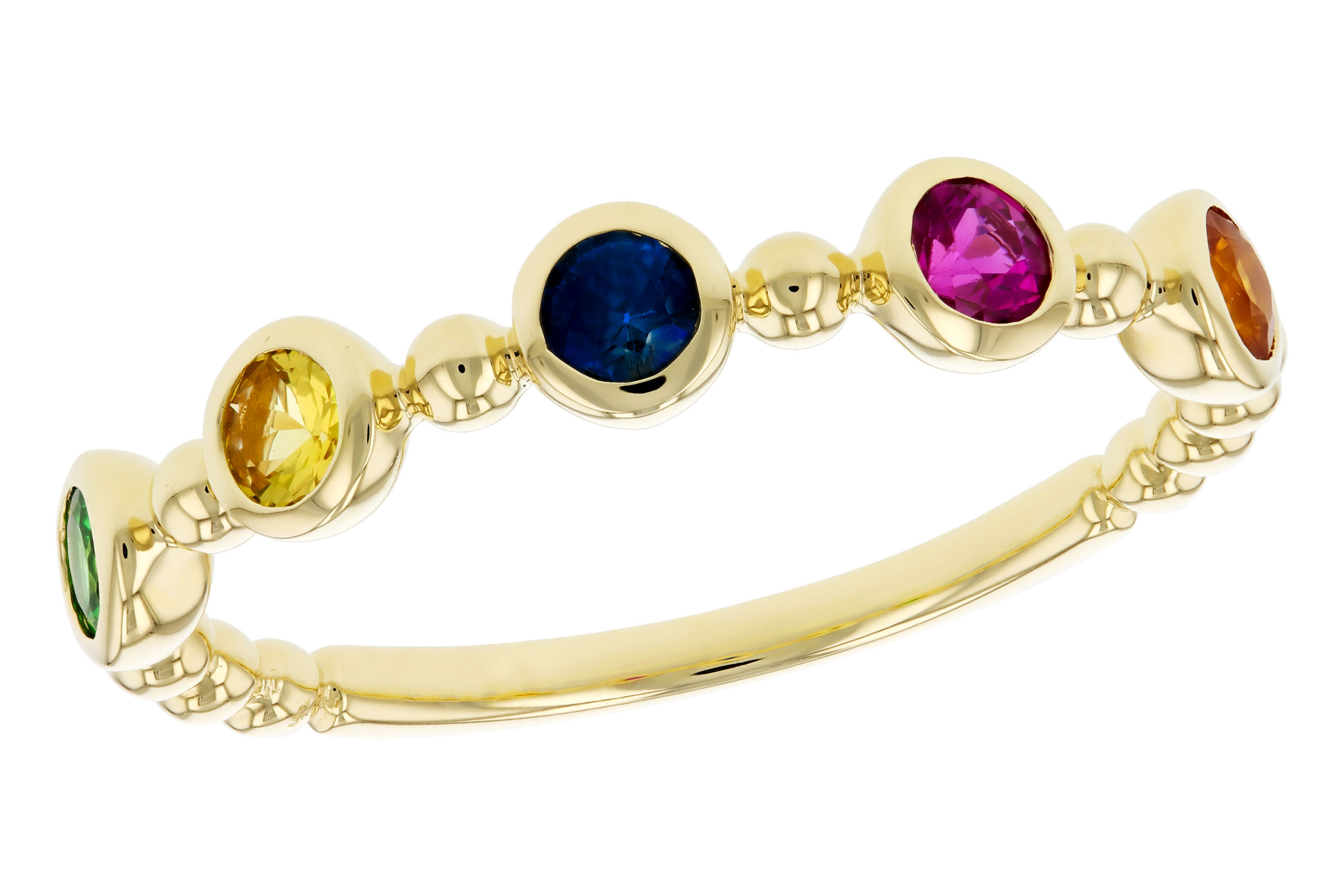 B311-82371: LDS WED RG .52 TW MULTI-COLOR SAPPH & GREEN GARNET