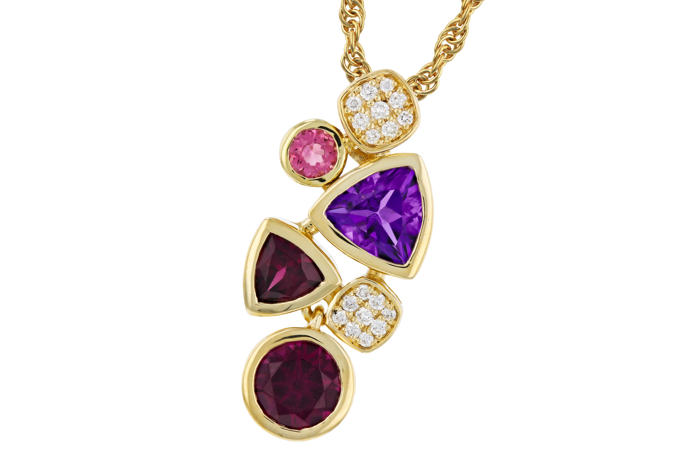 C311-84253: NECKLACE 1.34 SEMI-PREC (AM,RHO,PT) 1.40 TGW